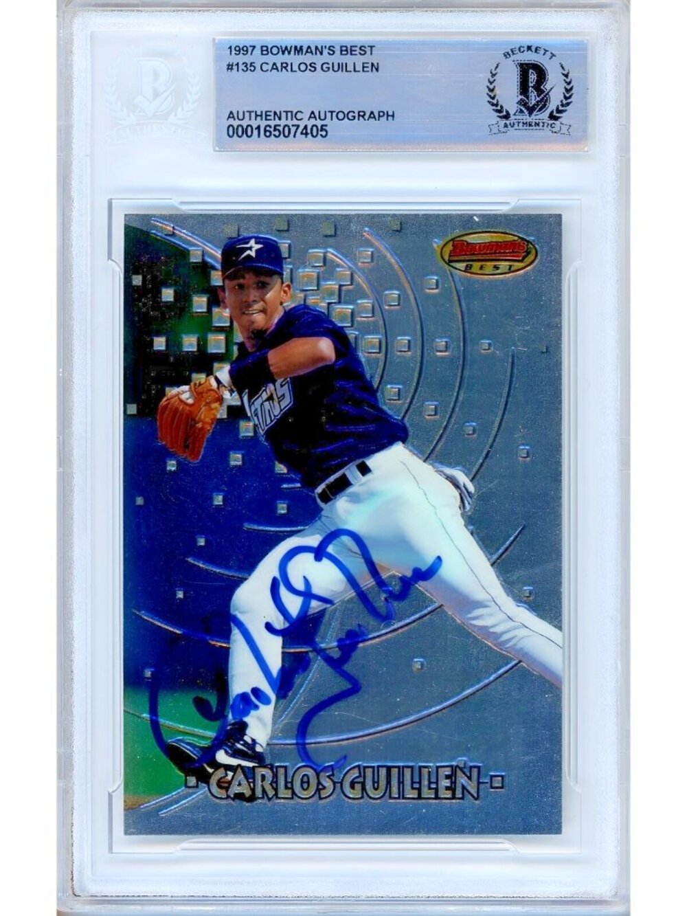Carlos Guillen Signed 1997 Bowman's Best #135 RC Astros Beckett BAS Slabbed